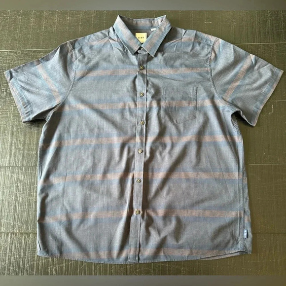 ROWM Short Sleeve Button Front Shirt Men's Large 100% Cotton Blue Striped - Picture 1 of 6